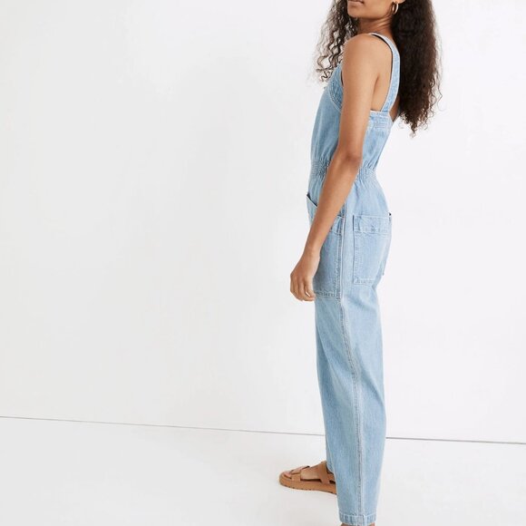 Madewell Denim Zip Smock-Waist Jumpsuit in Baisley Wash Size M - Picture 2 of 11